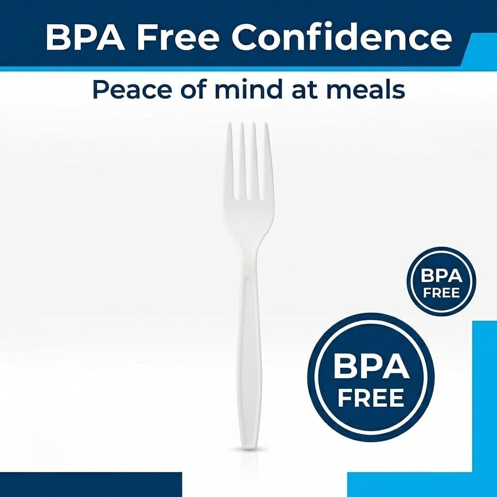 Disposable Plastic Forks 400 Count – Heavy Duty White BPA-Free Plastic Cutler…