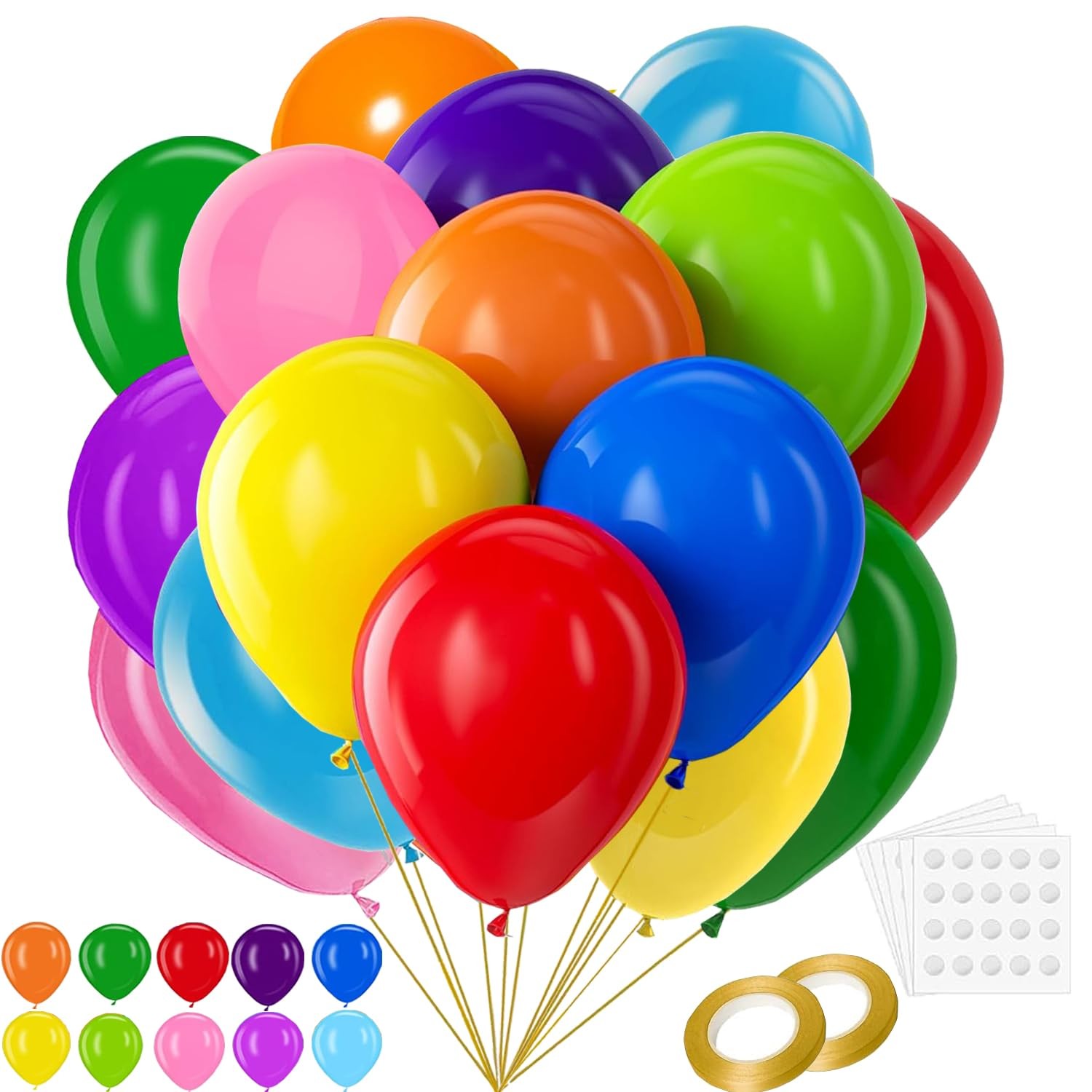 100PCS 12 Inch Rainbow Latex Balloons, Assorted Colors Party Balloons Bulk