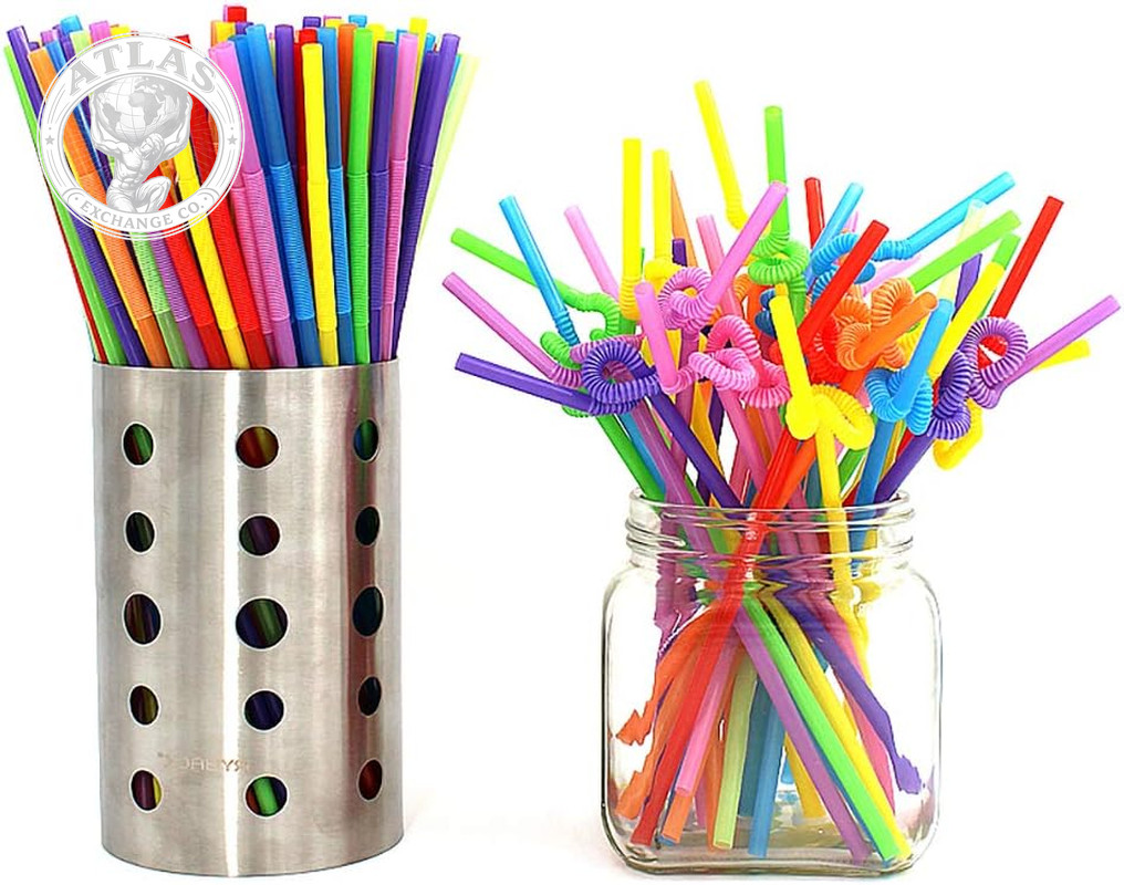 ALINK 300 PCS Flexible Plastic Drinking Straws, 10.2 Inches Extra Long Colorful
