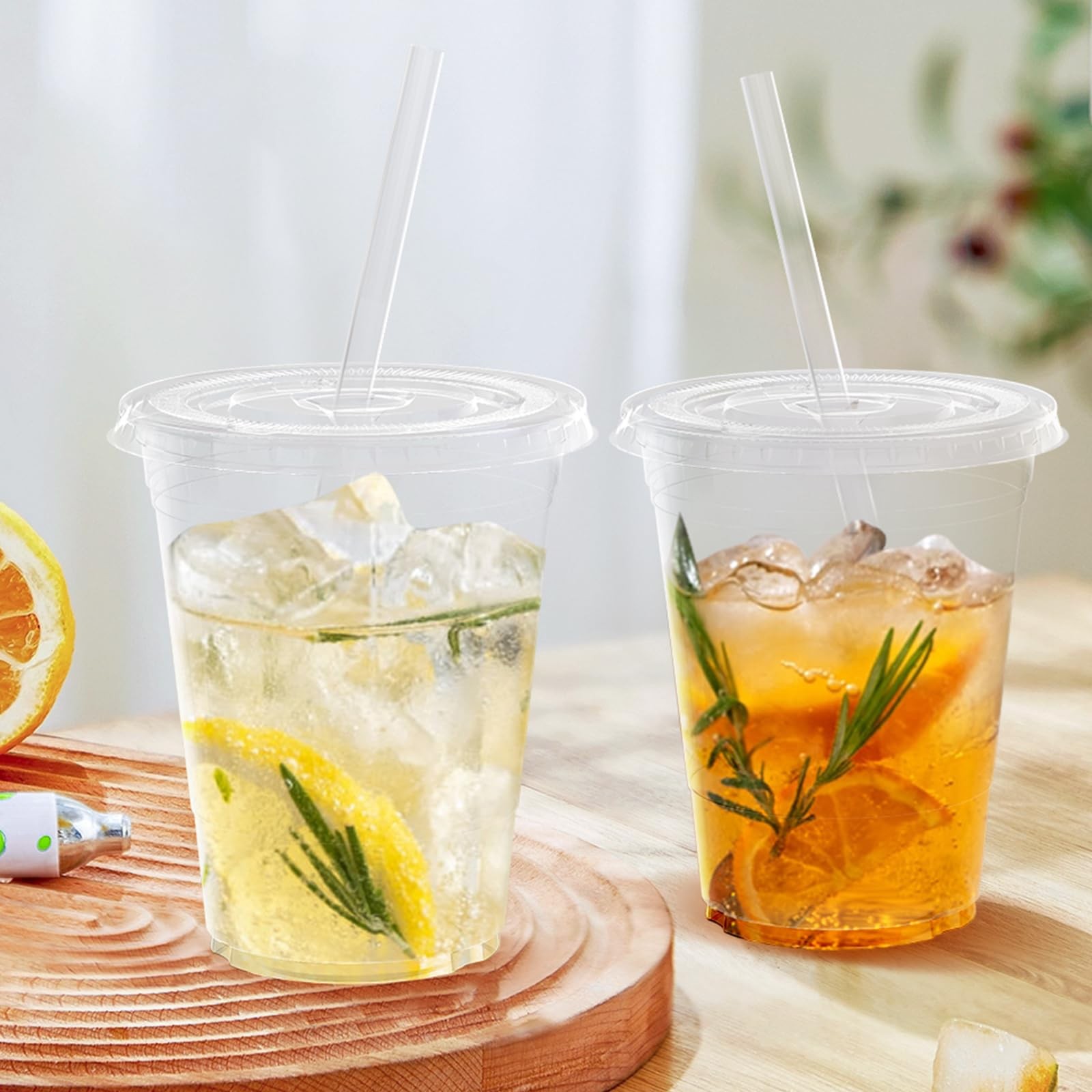 Dealusy 100 Pack 16 oz Clear Plastic Cups with Lids and Straws Sturdy & Food