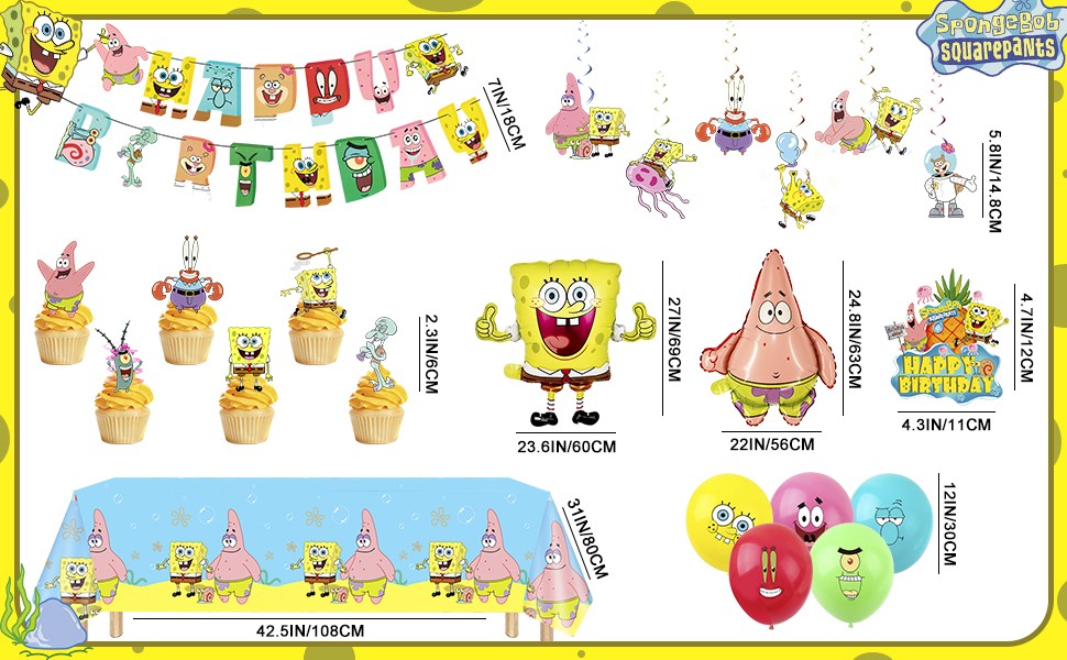 SpongeBob Party Decorations SpongeBob Birthday Supply Cake Topper Banner Balloon