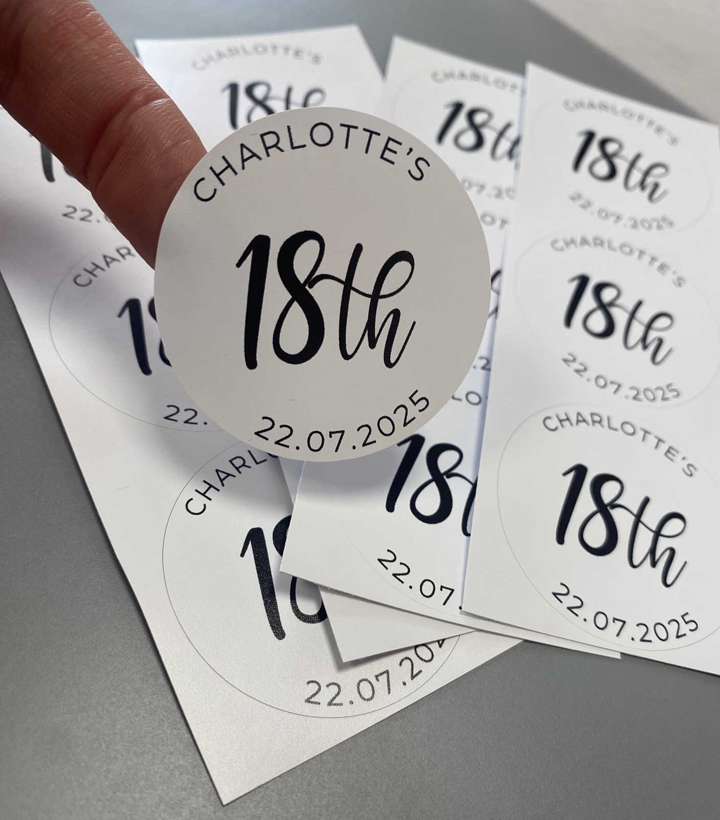 Minimalist Birthday Party 18th 21st 30th & Occassion Party Stickers Personalised