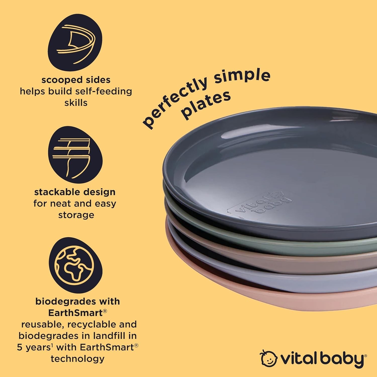 Scooped Side Dinner Plates for Easy Self-Feeding – BPA Free & 5 Pack
