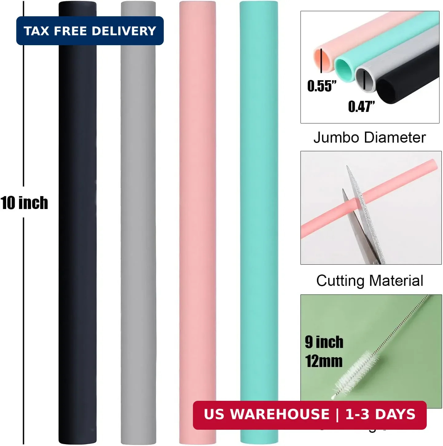 ALINK Reusable Silicone Boba Straws, Extra Large Bubble Tea Smoothie Straws for