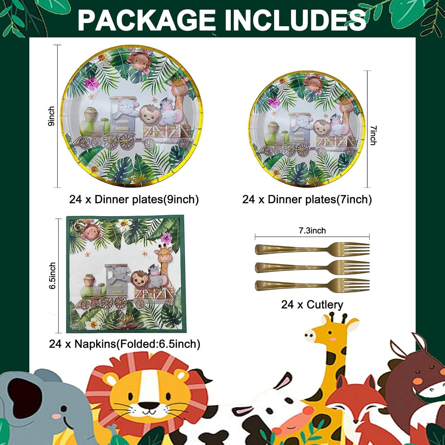 Jungle Safari Train Disposable All Occasion Tableware (Plates, Napkins, Cups)