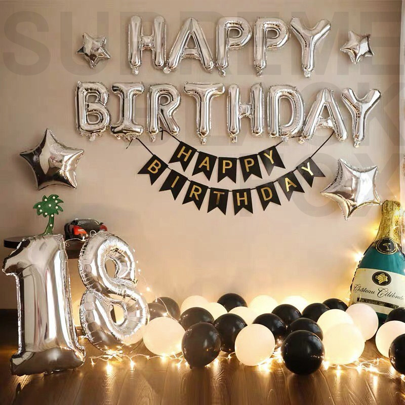 Happy Birthday Balloons Banner Balloon Bunting Party Decoration Self Inflating