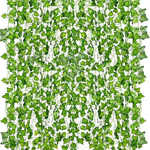 12 Pack 84 Feet Fake Ivy Leaves Vines Artificial Garland Greenery Light Green