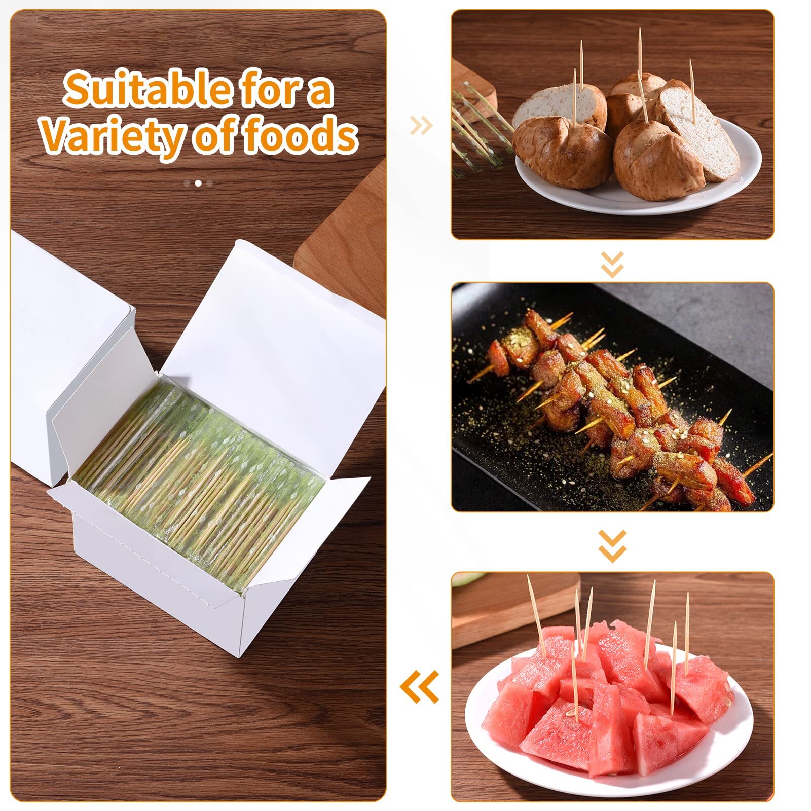 Bamboo Wooden Toothpicks with Individually Wrapped Package| 2000-Count round Too