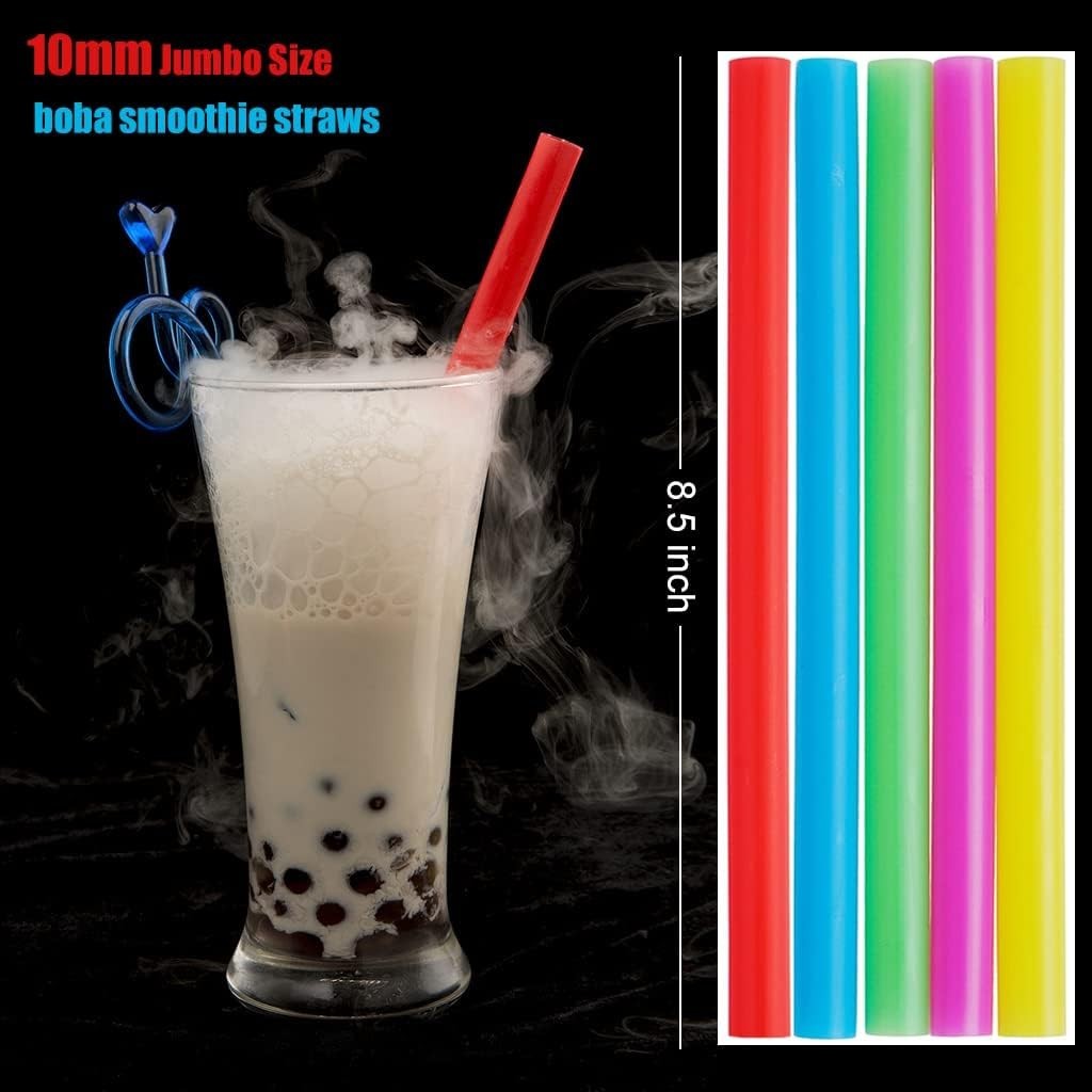 Assorted Bright Colors Jumbo Smoothie Straws, Wide Plastic Disposable Milksha…