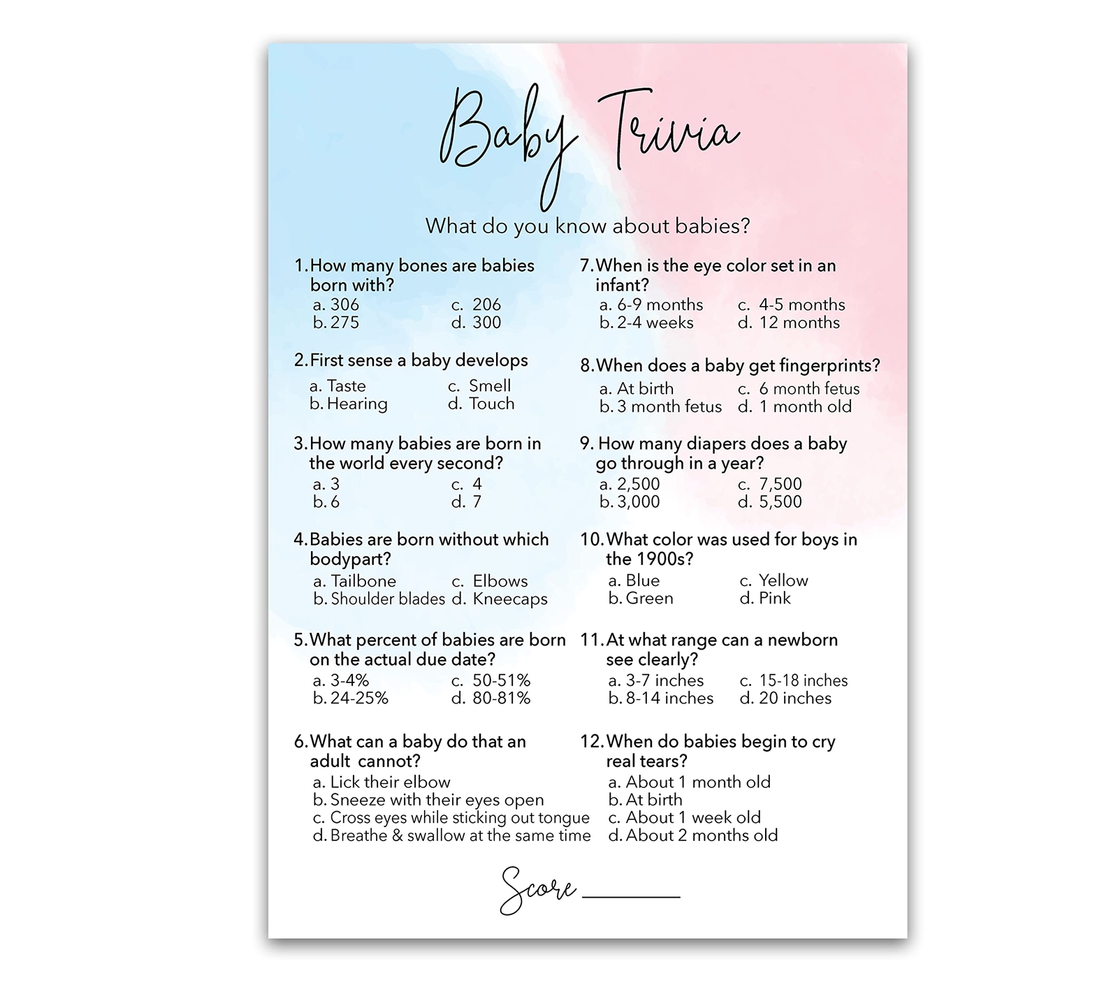 GENDER REVEAL Party Game — BABY TRIVIA Game — Pack of 25 — Minimalist Pink or…