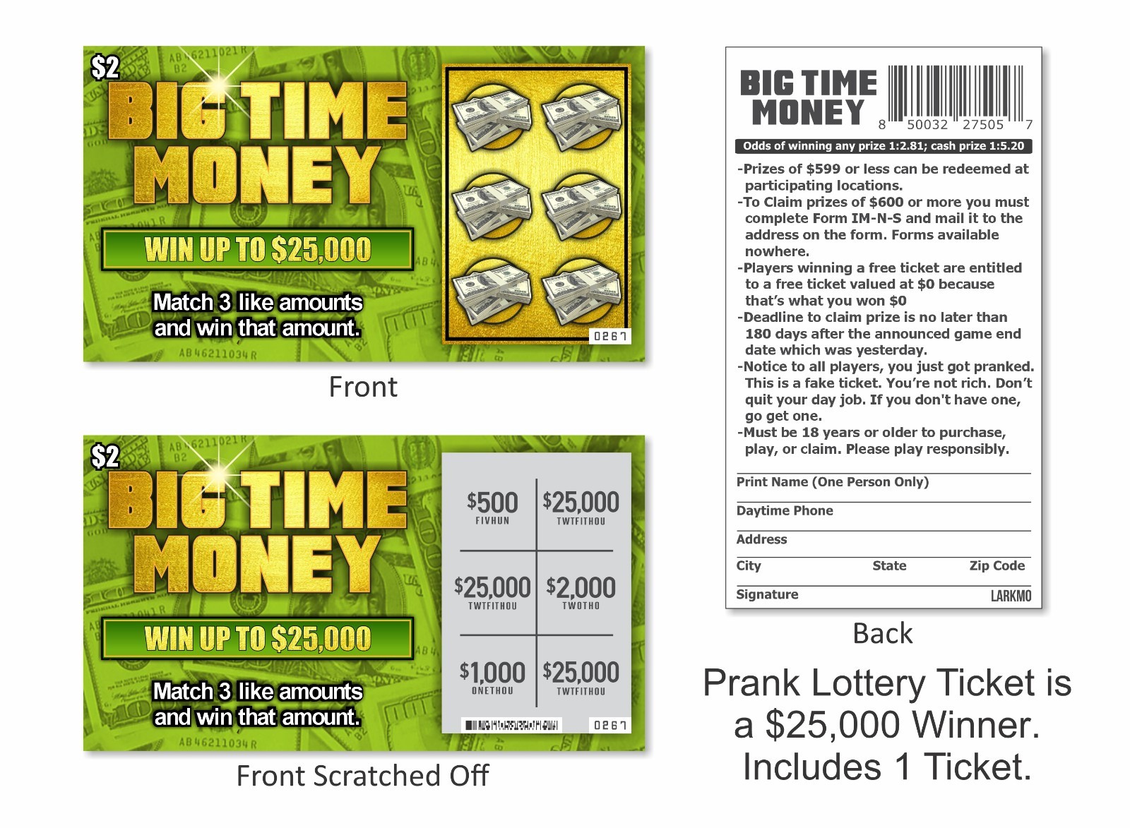 Prank Kit Bundle Fake Lottery Tickets Parking Violation Gag Set Funny