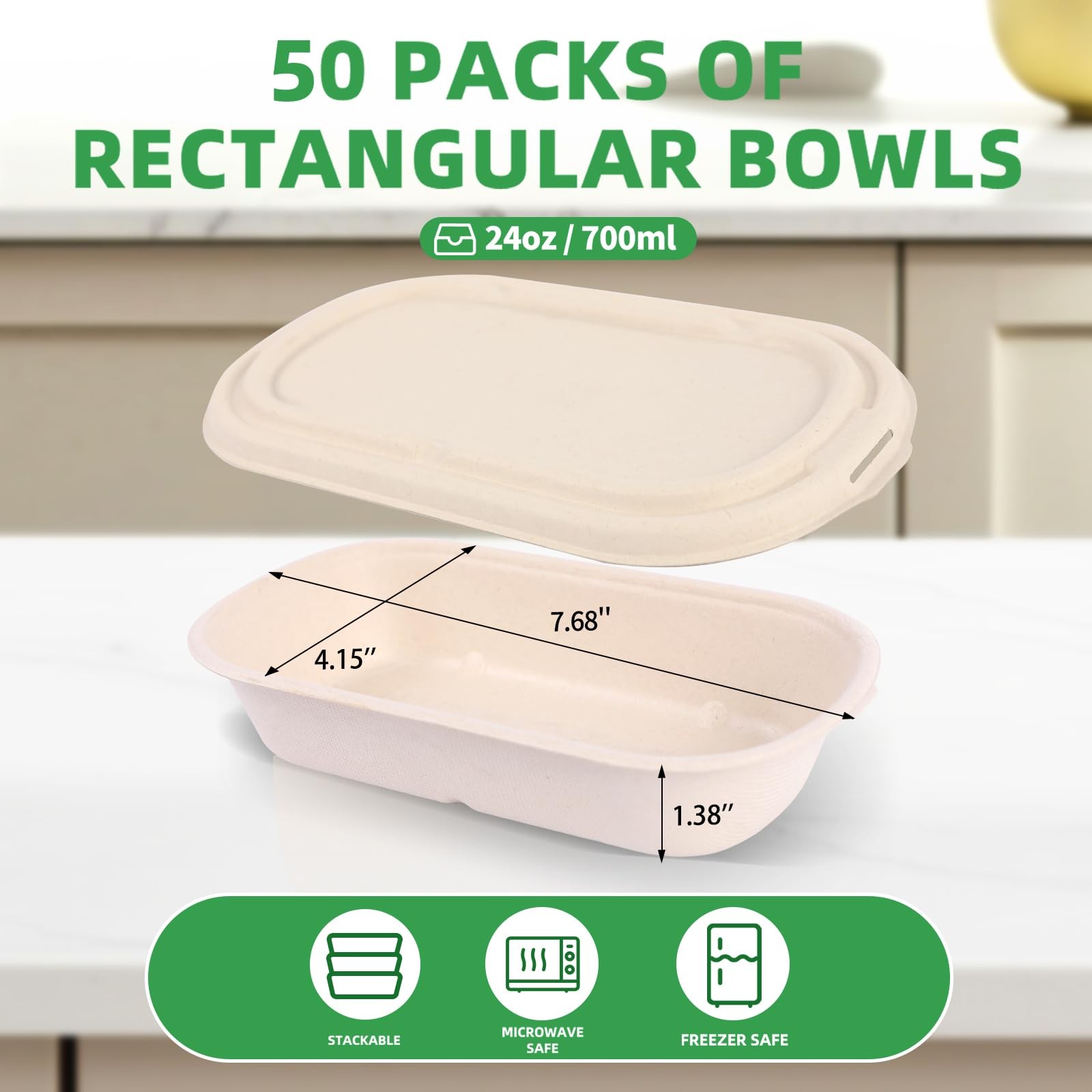 50Pcs(24oz) Disposable Meal Prep Food Containers with Lids,Lunch Salads Micro…