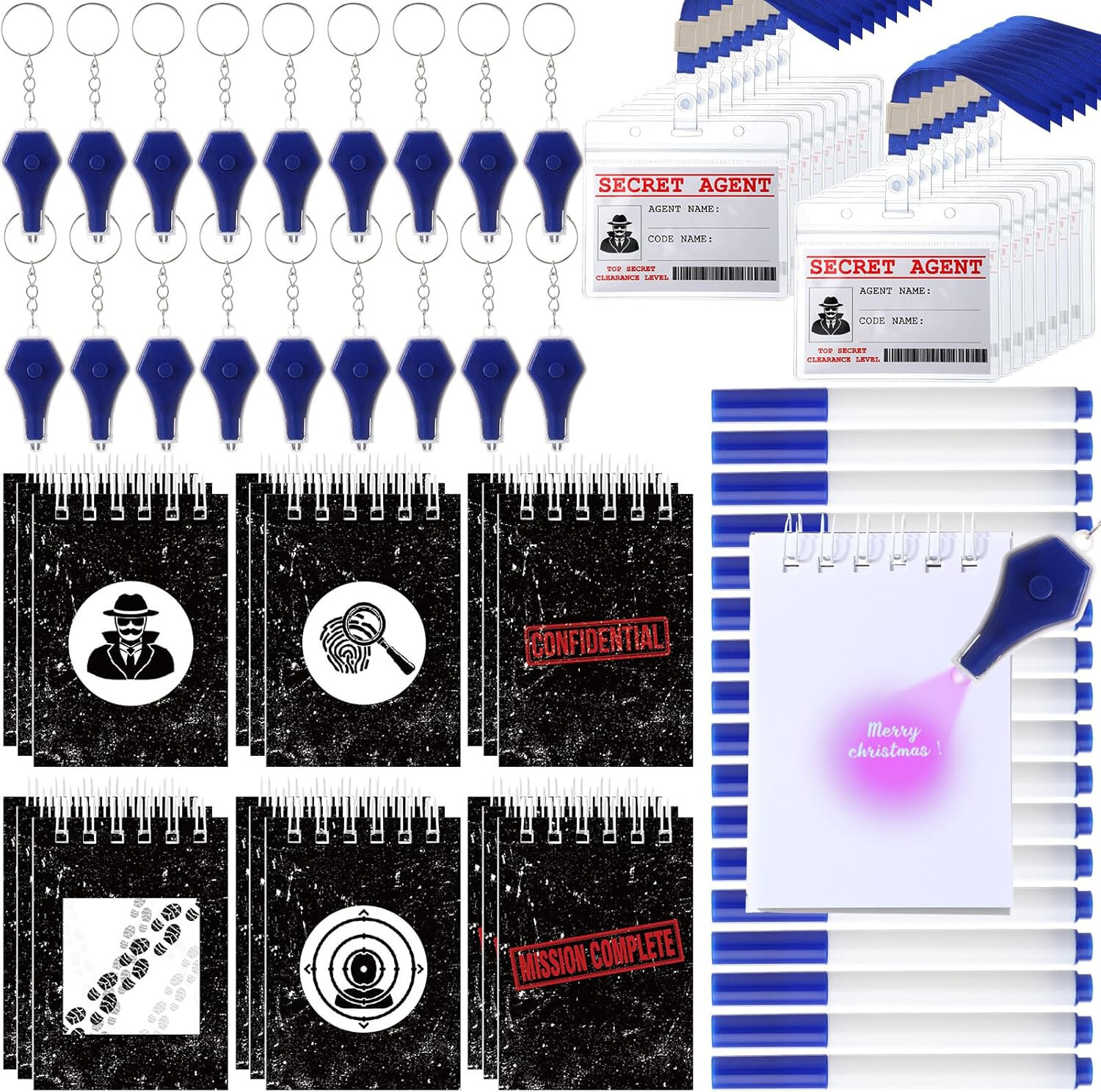 Secret Agent Spy Detective Party Favor UV mini light invisible ink pen notebooks