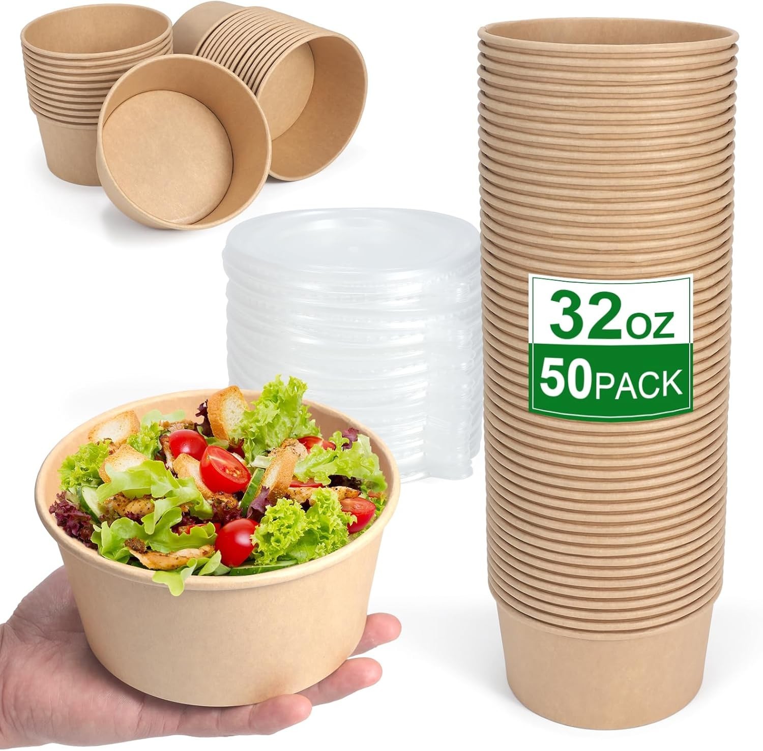 50 Pcs 32 Oz disposable meal prep containers，paper bowls with lids，disposable…