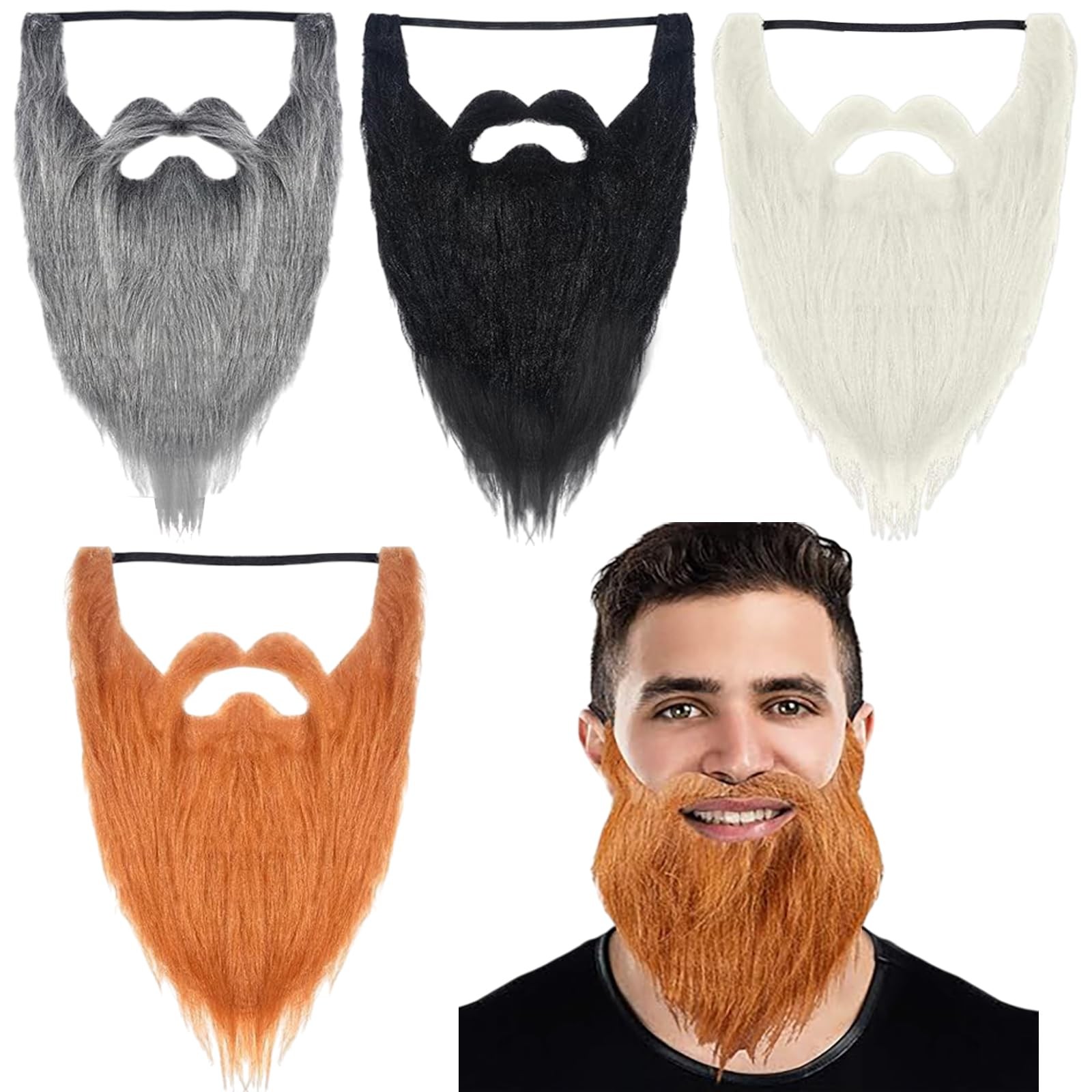 WILLBOND 4 Pieces Fake Beards Long False Beards Funny Fake Mustache Whisker(B…
