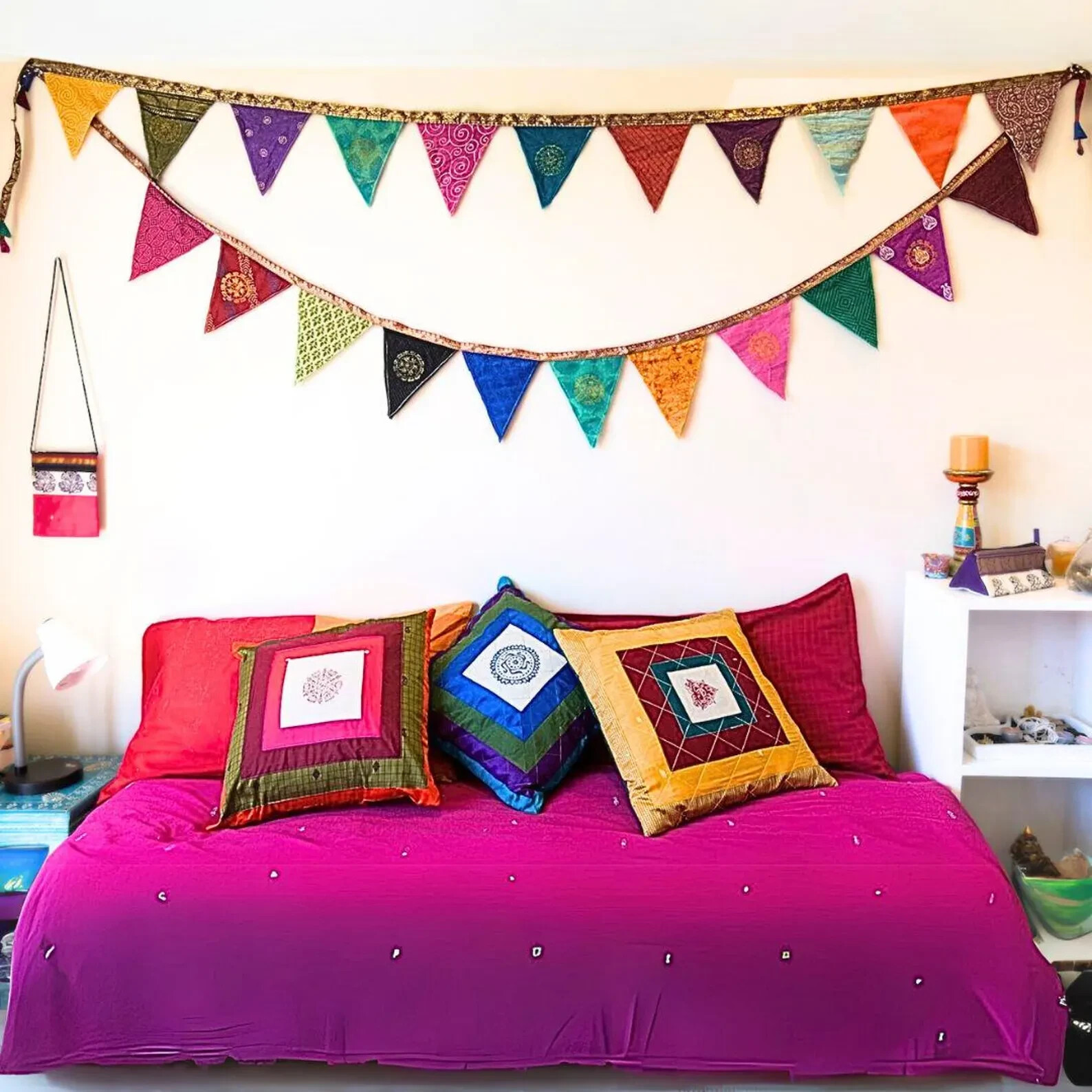 Vintage Fabric Bunting Flag Colorful Boho Bunting Handmade Cotton Banner Garland