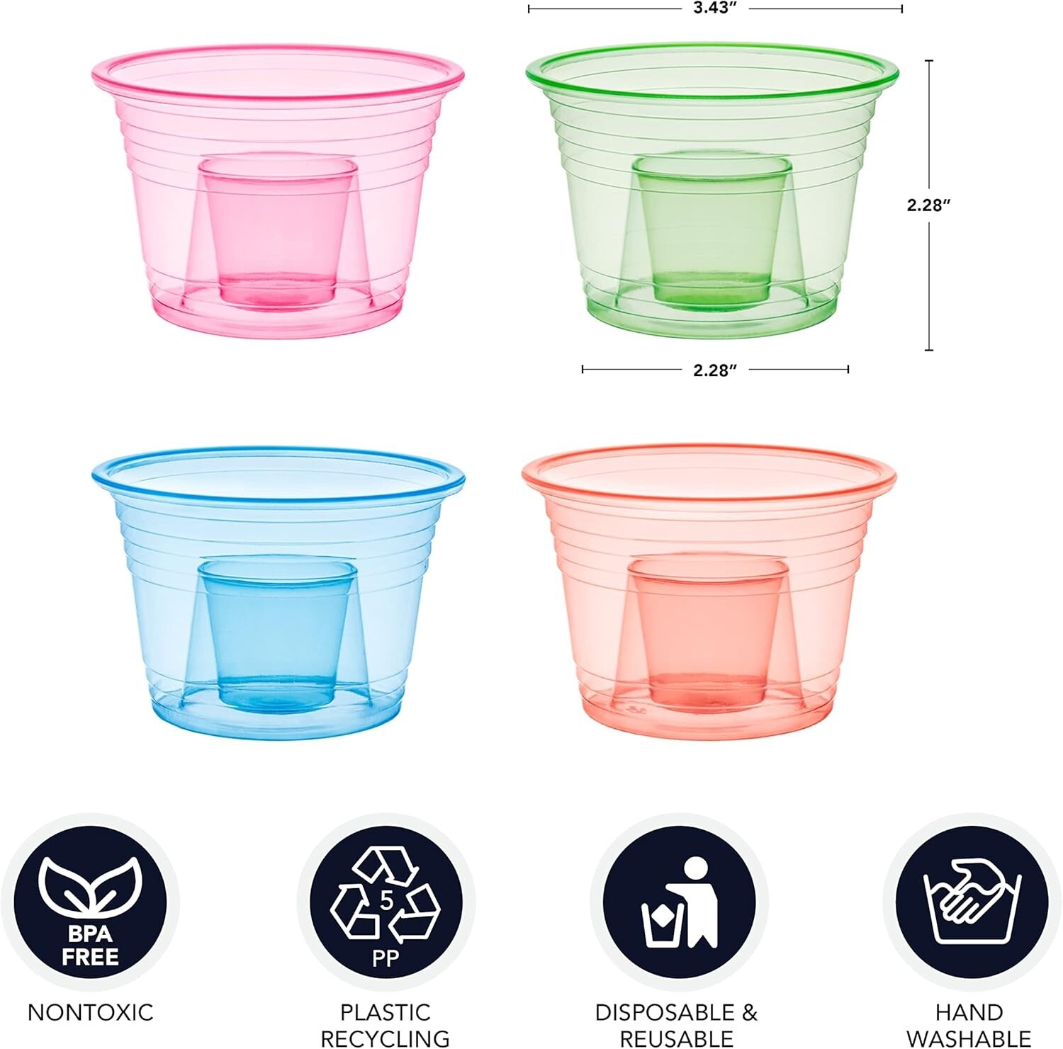 Plastic Bomber Cups Jager Bomb Party Shot Glasses Disposable Neon 500 or 100 Pcs