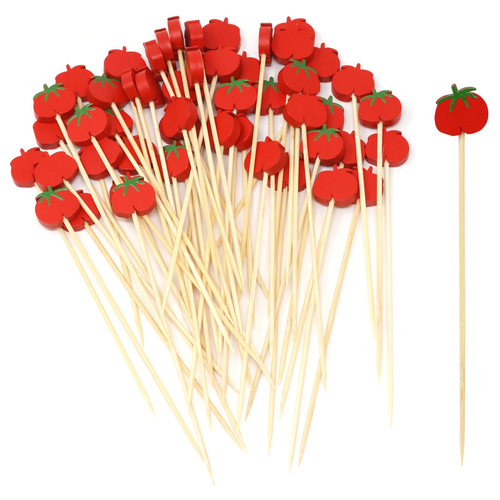 100PCS Tomato Bamboo Cocktail Picks Fruit Food Hamburger Toothpicks Cupcake T…