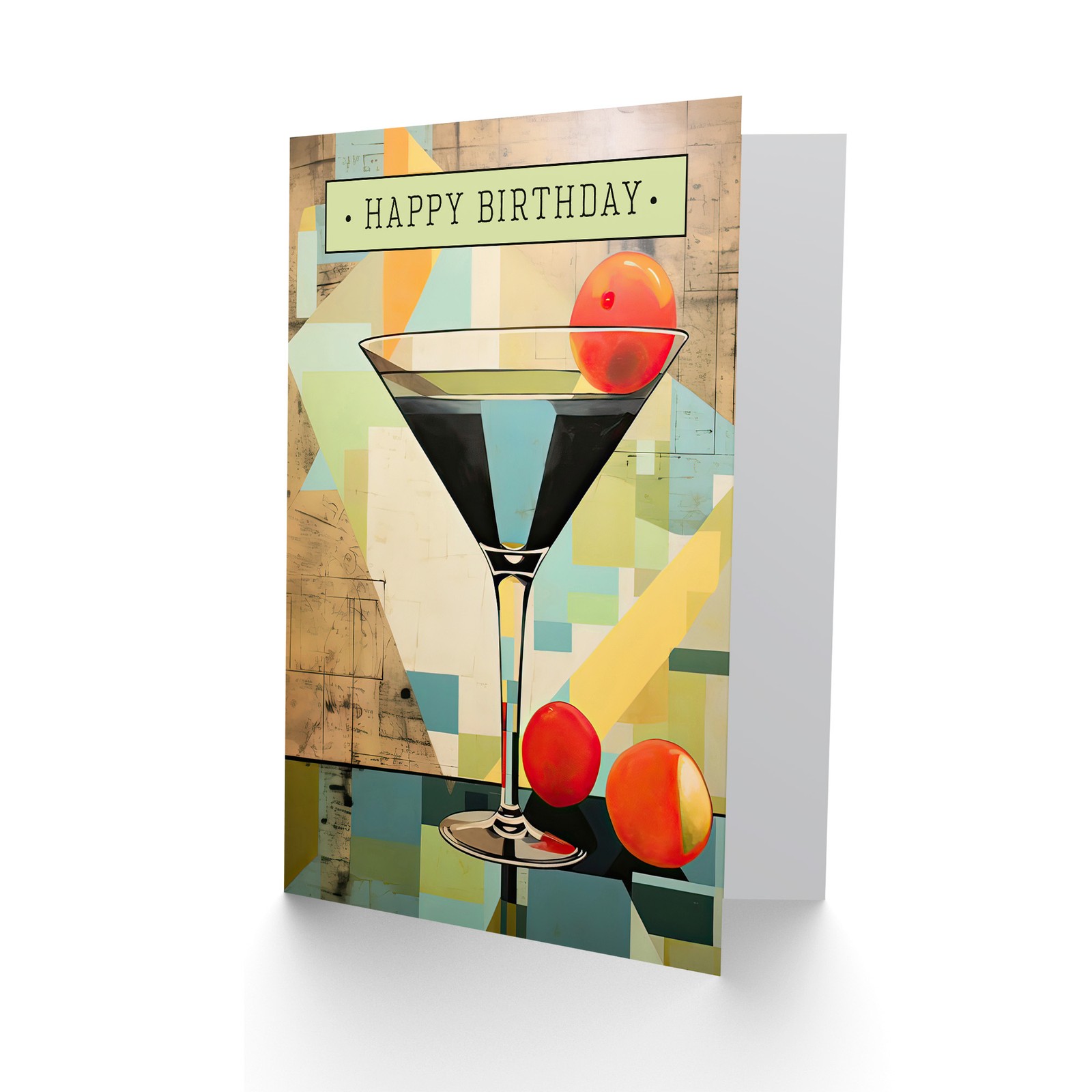 Happy Birthday Modern Art Deco Martini Painting Birthday Card