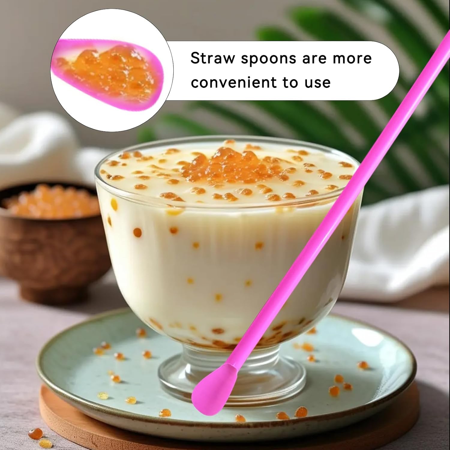200PCS multi-color disposable spoon shaped plastic straws, long milkshake milk