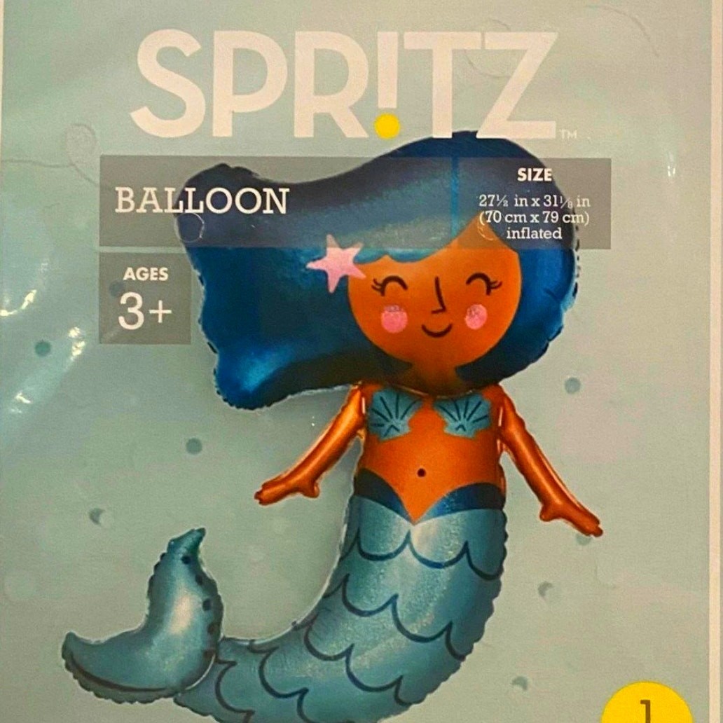 Spritz Mermaid Foil Balloon w/ Inflation Straw, 27-1/2″ x 31″