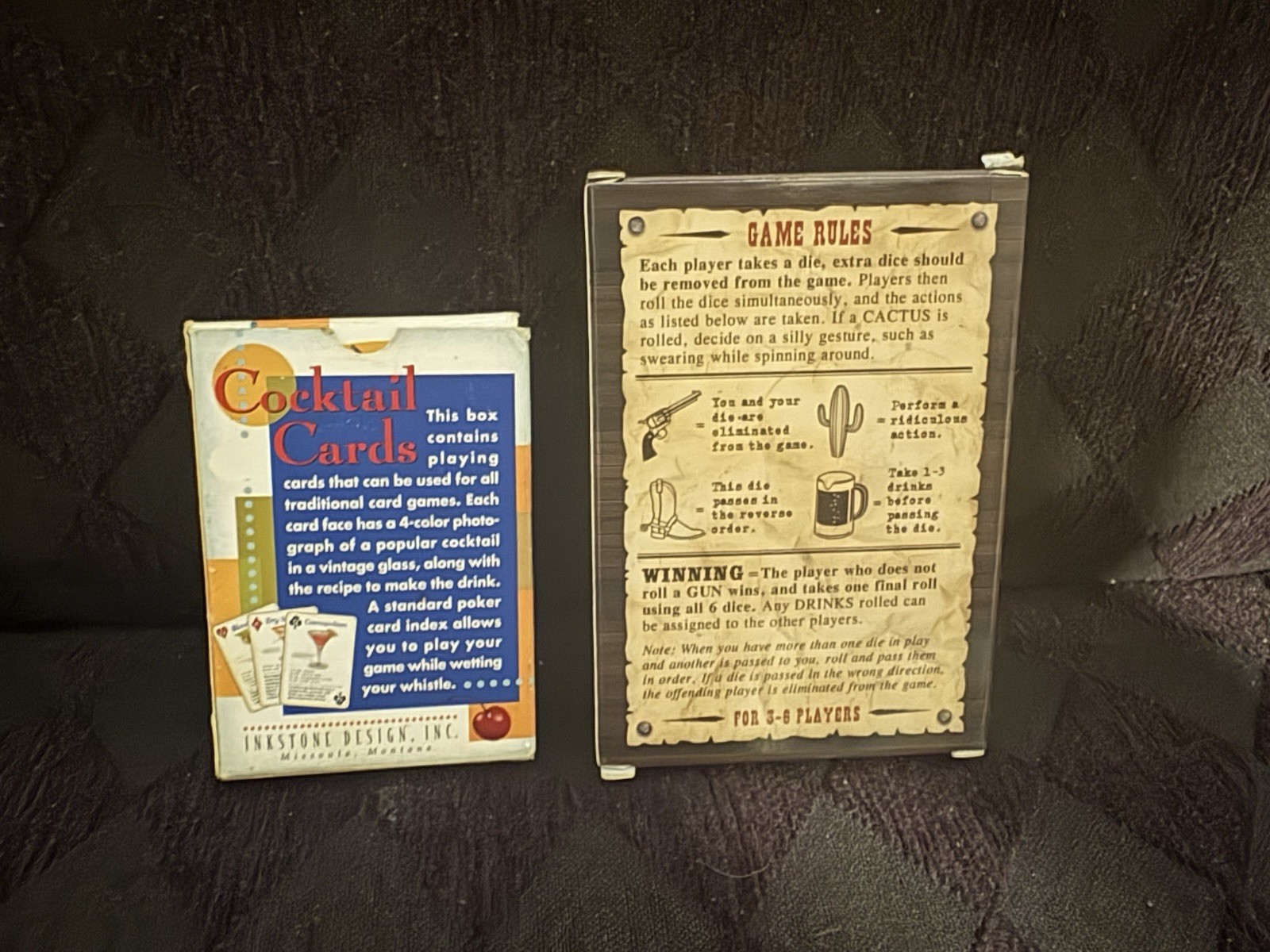 Vintage 2002 Cocktail Cards And 2018 Drunken Debauchery Dice Drinking Game