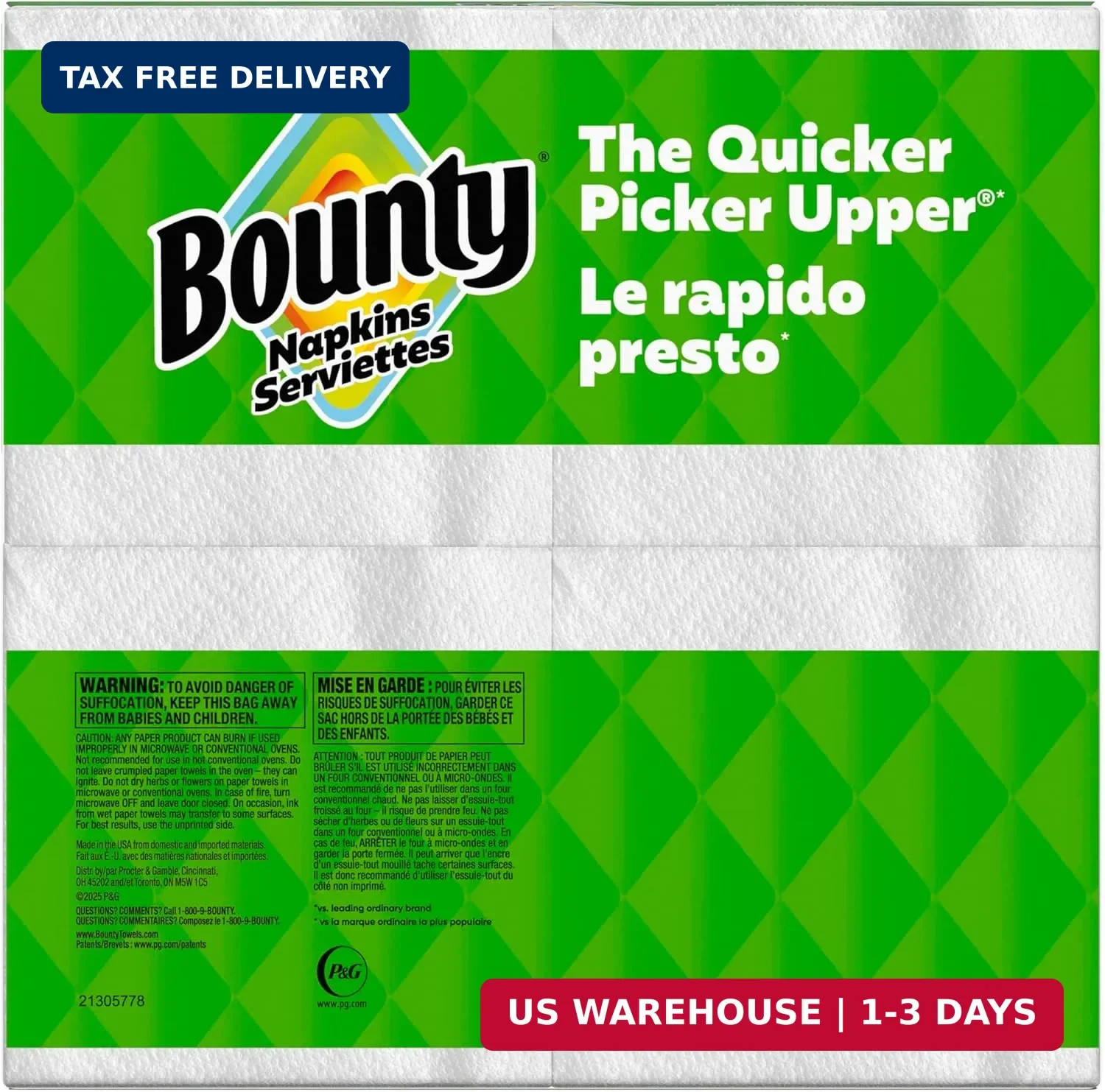 Bounty Paper Napkins, White, 400 Count