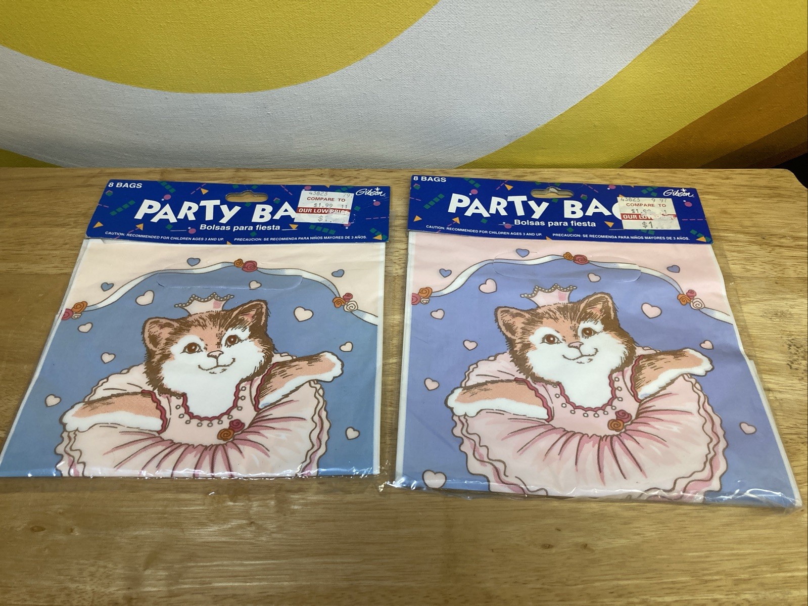 VTG 90s Ballerina Kitten Cat Party Favors Loot Bags Hats Gibson 1994 80s Retro