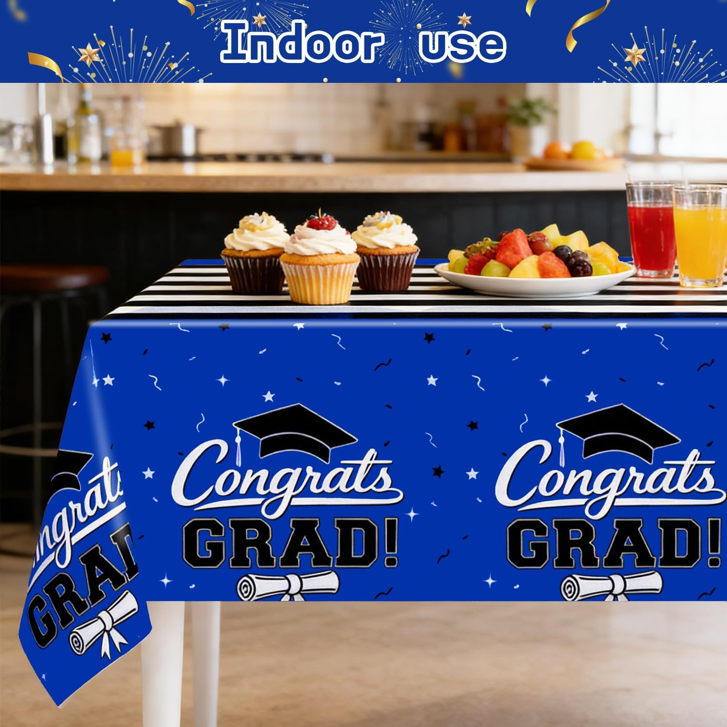 7-Pack Graduation Party Decorations Set, 3 Blue Graduation Tablecloths 54X108In,