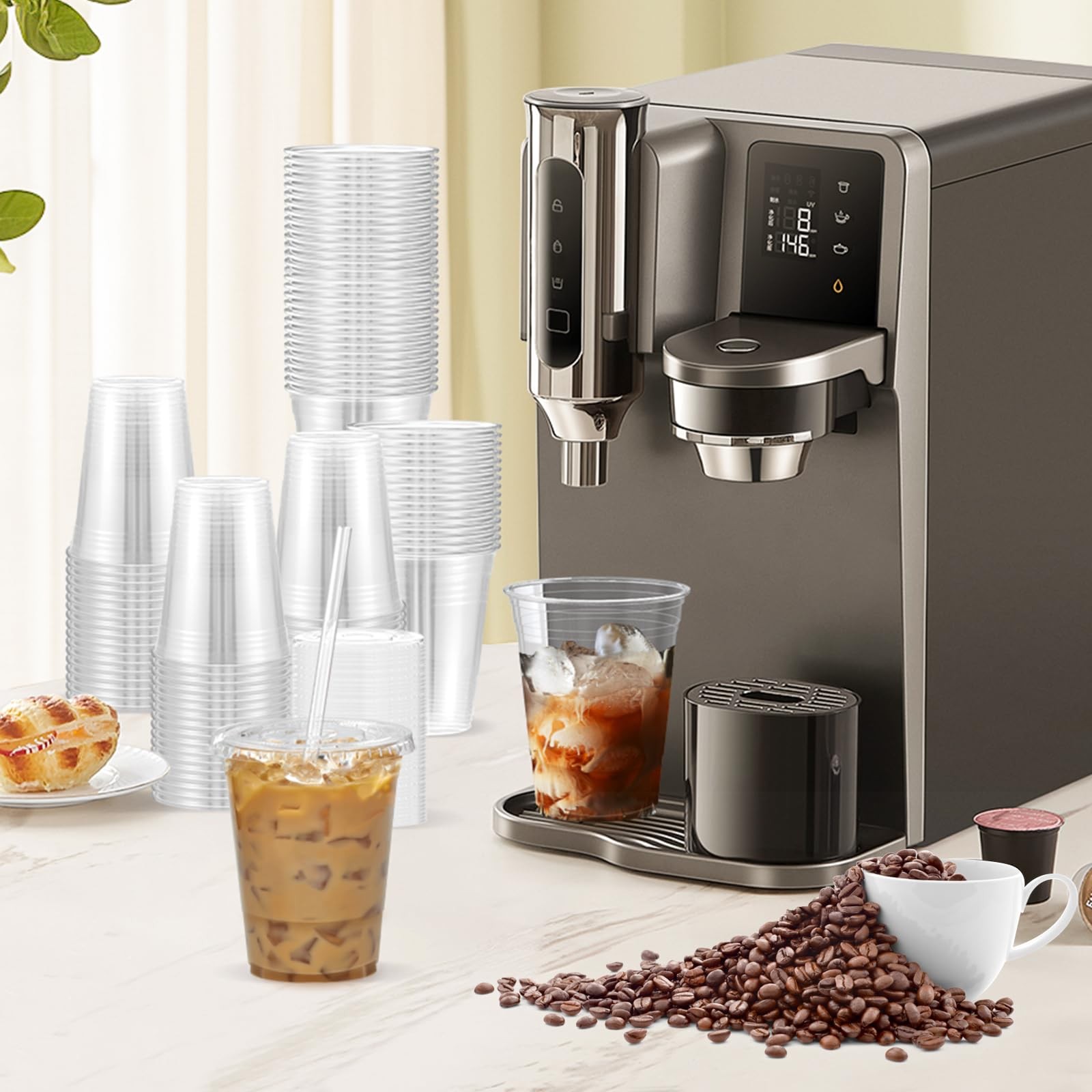 Dealusy 100 Pack 16 oz Clear Plastic Cups with Lids and Straws Sturdy & Food