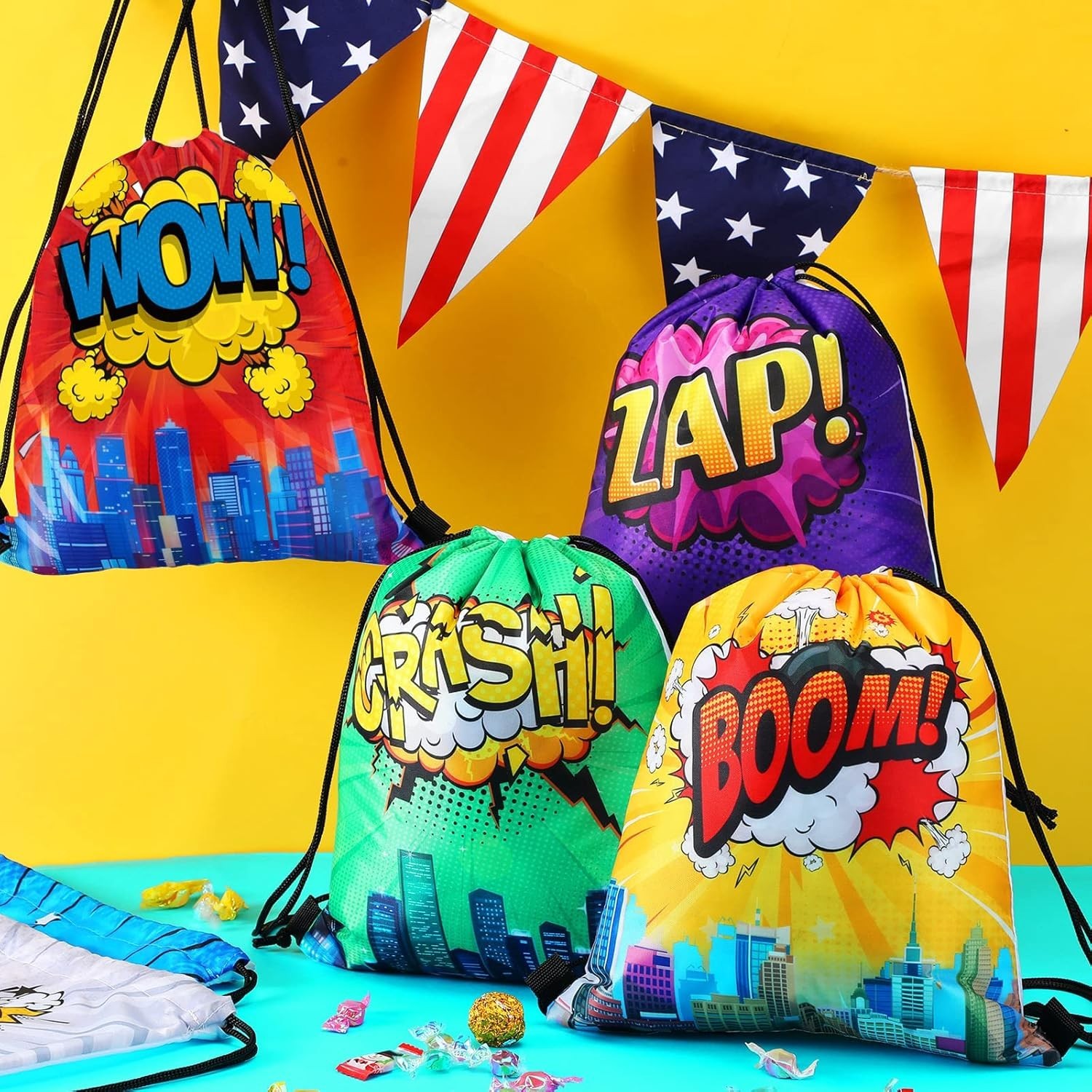 Hero Party Favors Bags Comic Heroes Drawstring Backpacks Goodie Candy Gift Ba…