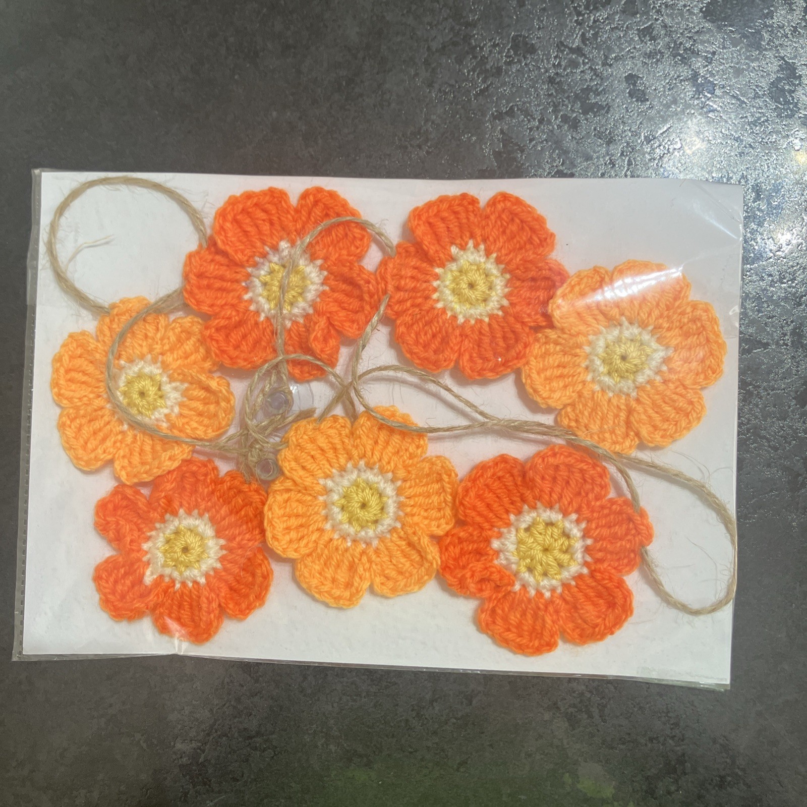 🌸NEW Hand Crochet PRETTY jute 7 Flowers Bunting Window Camper Summer 35” Gift