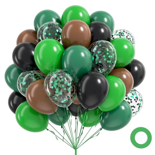 60pcs Green and Brown Balloons 12inch with Brown Black Dark Green Brown Black