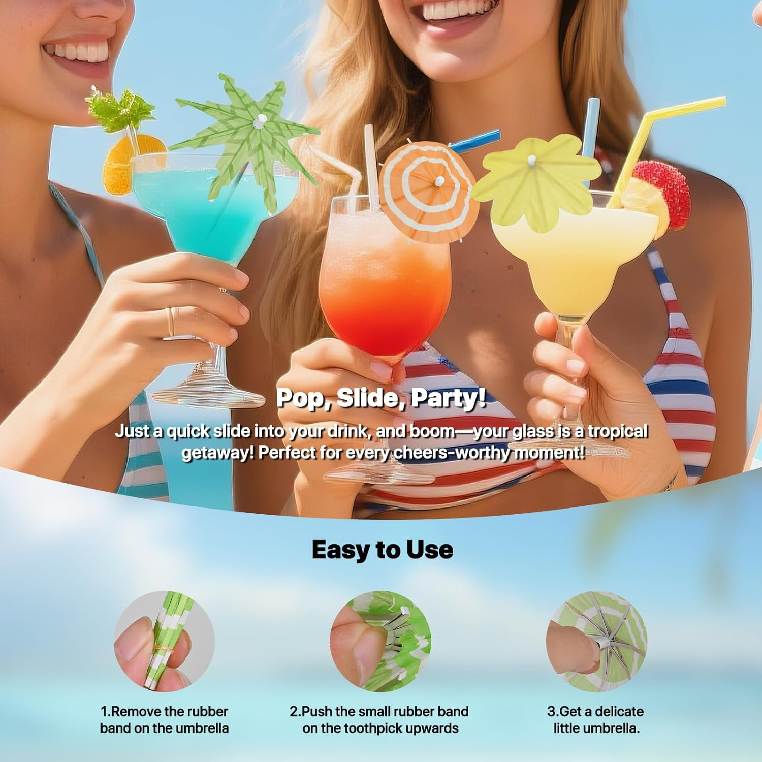 【150 PCS – 3 Styles】Cocktail Umbrellas Picks, Mini Drink Umbrella Toothpicks for