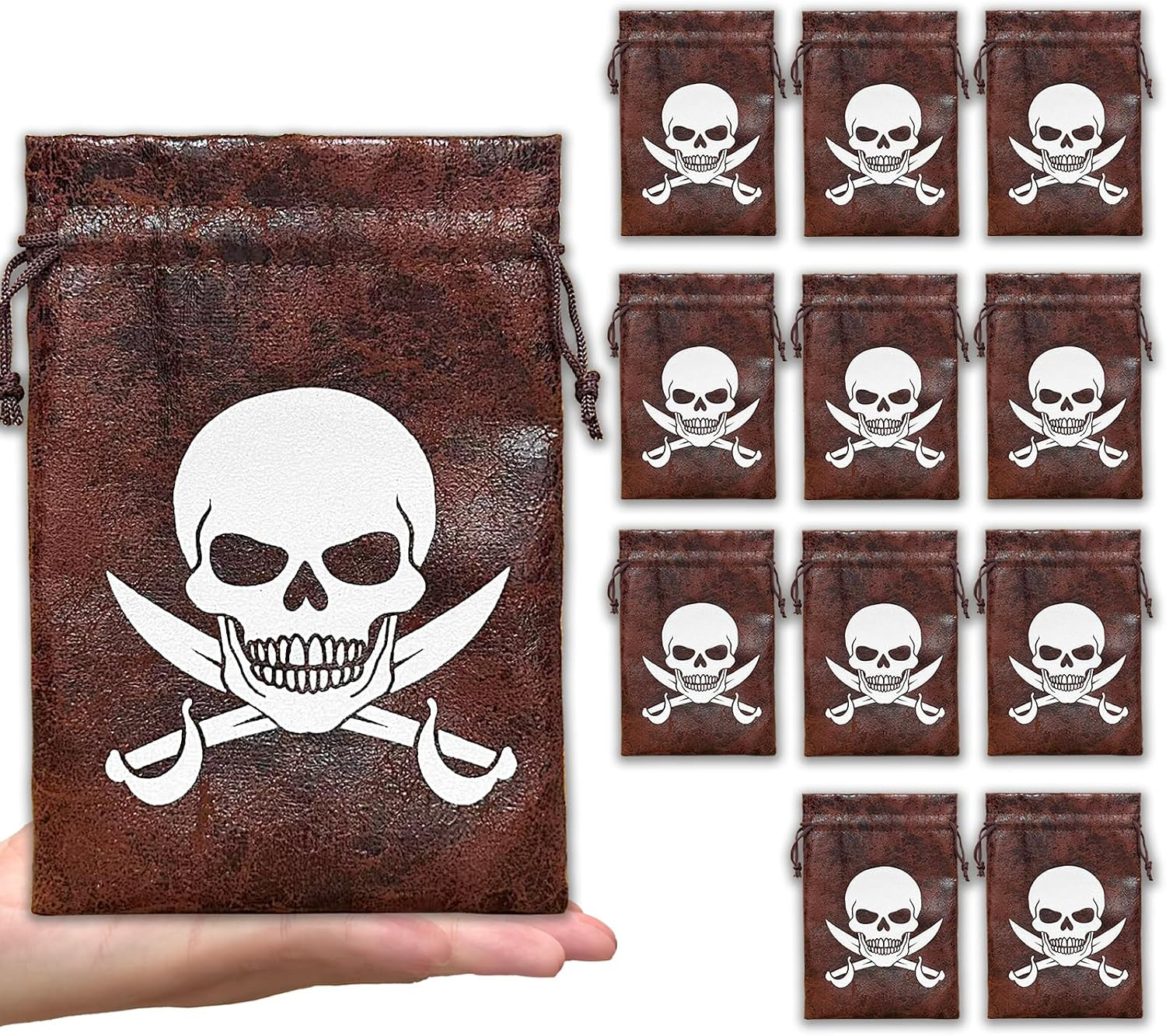 12 Pcs Pirate Loot Bags Goodie Bags with Drawstring 4.5 X 6.5 Inches