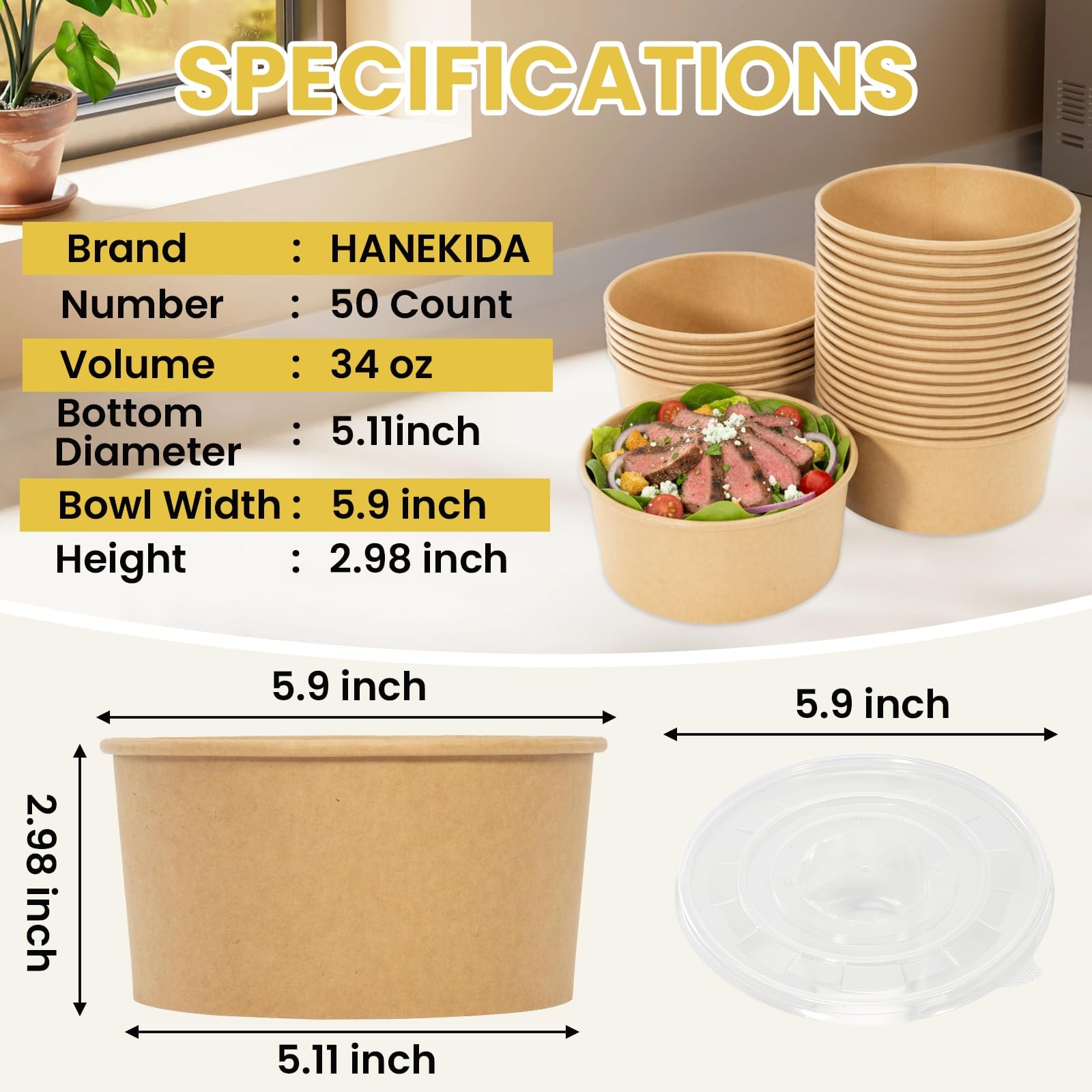 50 Count 34 oz Disposable Meal Prep Containers with Lids, Soup Serving Bowls …