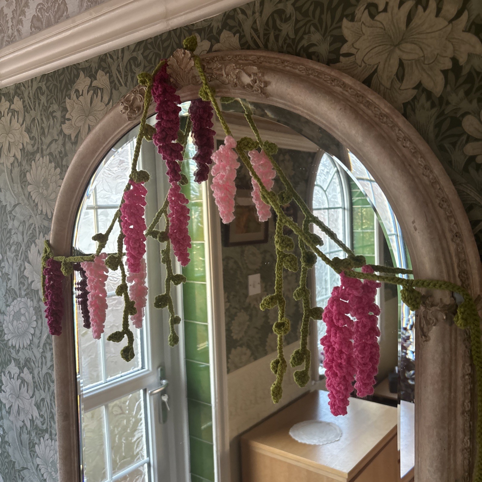 Crocheted Wisteria Flower Bunting Garland Summer Party Decoration Wedding Pinks