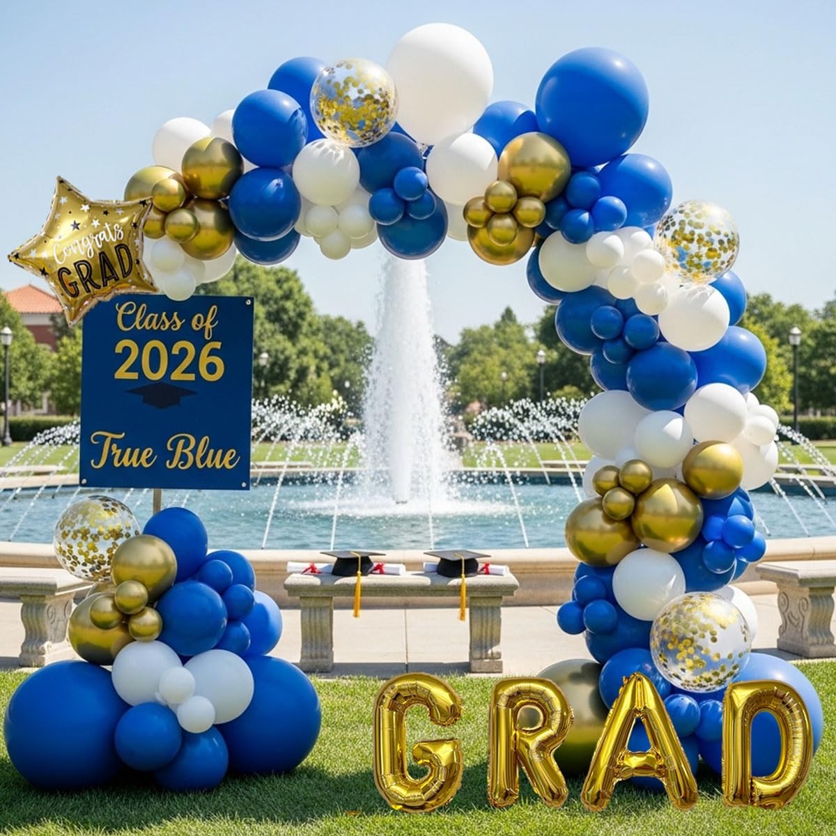 Graduation Balloon Arch Kit for Class of 2026, Blue White Gold 128pcs