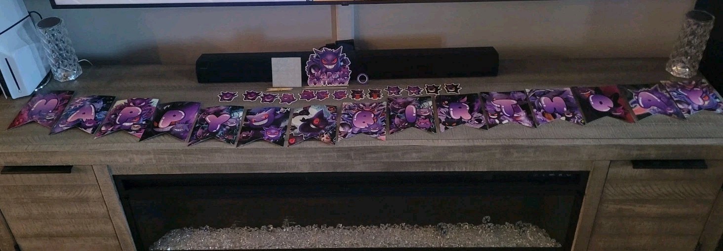 Pokemon GENGAR Happy Birthday String Banner & Cake / Cupcake Toppers (B2-G1)