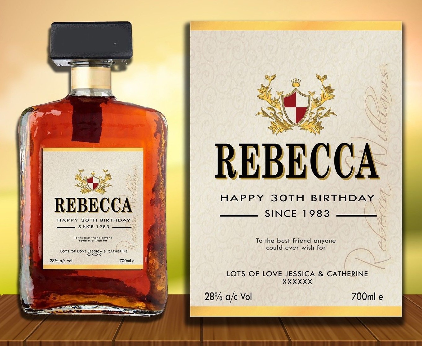 PERSONALISED AMERETTO LIQUORE SPIRIT NAME BOTTLE LABEL BIRTHDAY ANY OCCASION