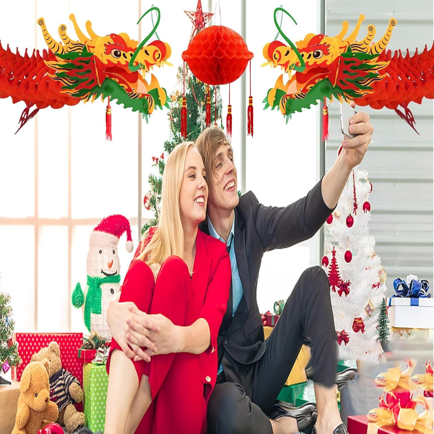 Chinese New Year Dragon, 12 Pieces Chinese 3D Paper Dragon with Dragon Ball