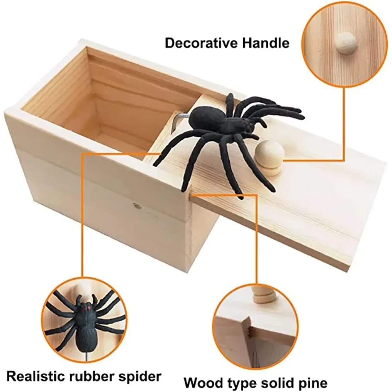 Wooden Prank Spider Scare Box Hidden in Case Trick Play Joke Scarebox Gag Toy