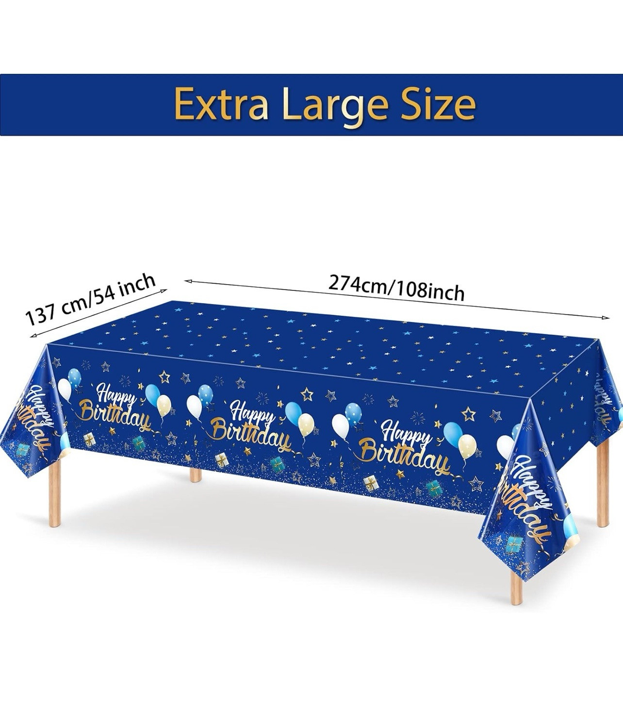 Navy Blue Birthday Extra Large Tablecloths Blue Gold Theme Table Decor- 3 Pack