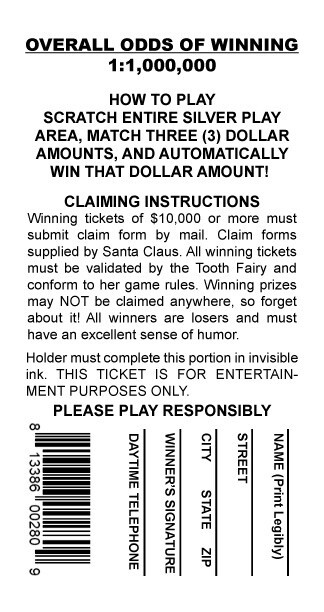100 FAKE LOTTERY TICKETS- Prank Gag Gift Phony Lotto Tickets-Great Joke