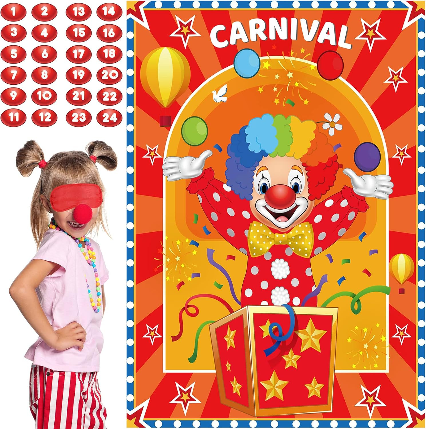 Carnival Circus Theme Party Game – “Pin the Nose on the Clown” Birthday Party Ac
