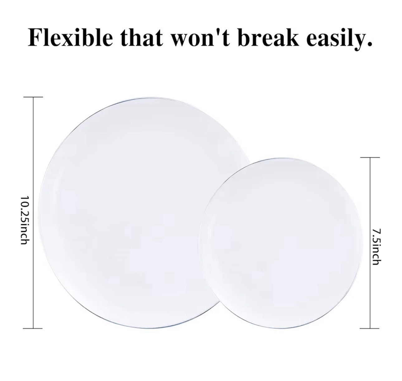 100PCS Silver Plastic Plates – Heavy Duty White Disposable Plates with Silver