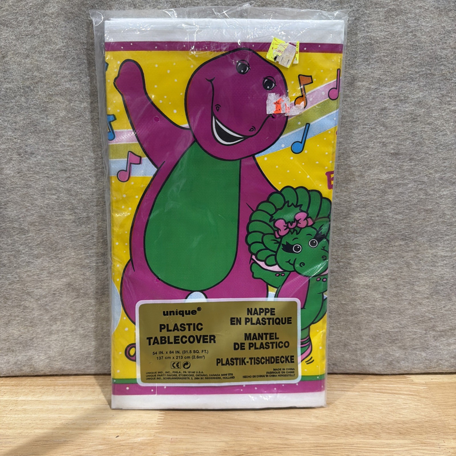 Vintage Barney & Baby Bop Tablecover All Occasion Party Factory Sealed 1992