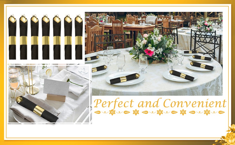 100 Pack Pre Rolled Gold Plastic Silverware Set,Wrapped Plastic Cutlery Set with