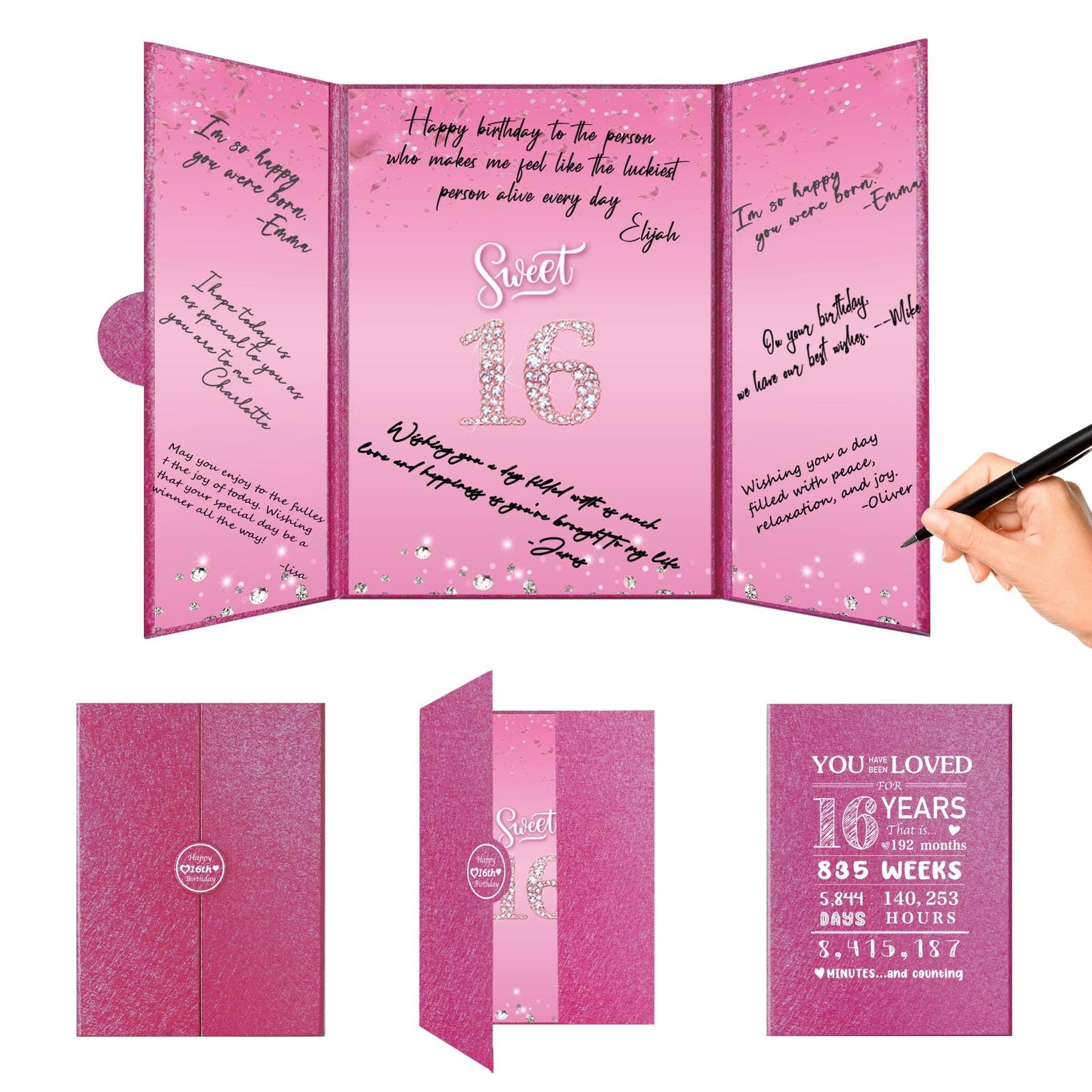 Sweet 16 Birthday Decorations, Creative Hot Pink 16th Birthday Guest Book Alt…