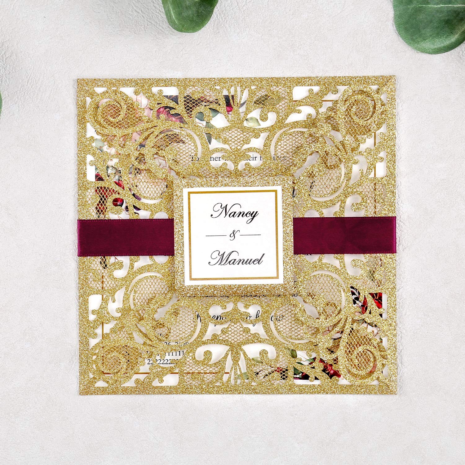 Dreambuilt 6.3 X 6.3 Inch 50Pcs Blank Dark Gold Glitter Laser Cut Wedding
